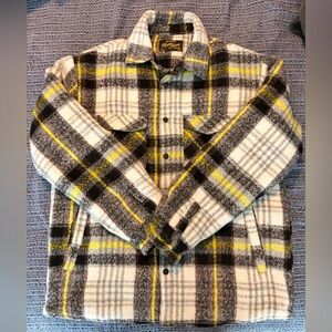 Men's Plaid Shirt Jacket in White, Black & Yellow - Lightweight Layer